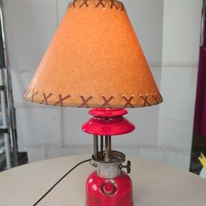 VTG Coleman Red Lantern Convert Lamp Shade Cottagecore Cabin Ranch